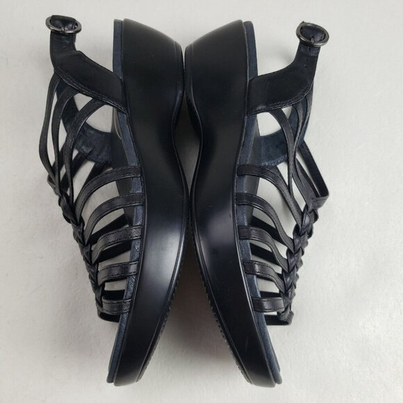 Dansko Dana Strappy Wedge Sandal Women 7.5-8 38 Black Leather Slingback Open Toe - Picture 5 of 10